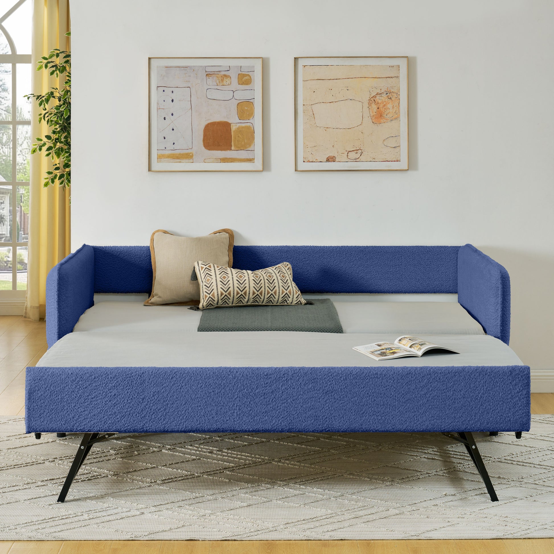 Daybed with Twin Size Pop-up Trundle Upholstered Tufted Sofa Bed, Twin Size, Boucle Fabric (83"x43"x29.5") image 2