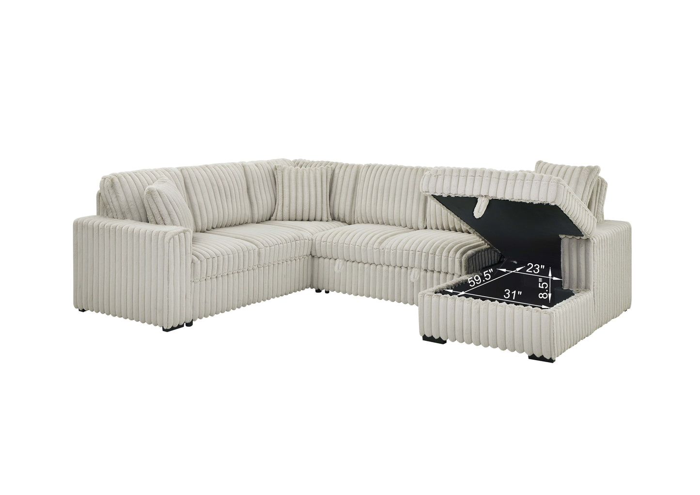 122 Inch Pull Out Couch, Rabbit plush Fabric Sofa Bed with USB Ports & Comfy Upholstered, Oversized U Shape Sectional Sleeper Sofa Bed with Storage Chaise, Khaki image 4