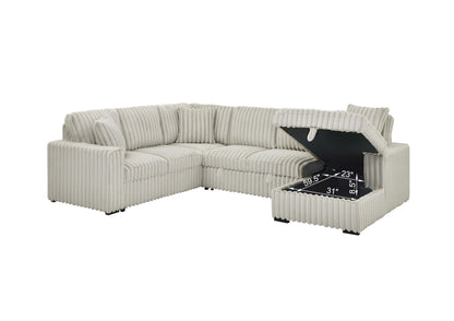 122 Inch Pull Out Couch, Rabbit plush Fabric Sofa Bed with USB Ports & Comfy Upholstered, Oversized U Shape Sectional Sleeper Sofa Bed with Storage Chaise, Khaki image 4