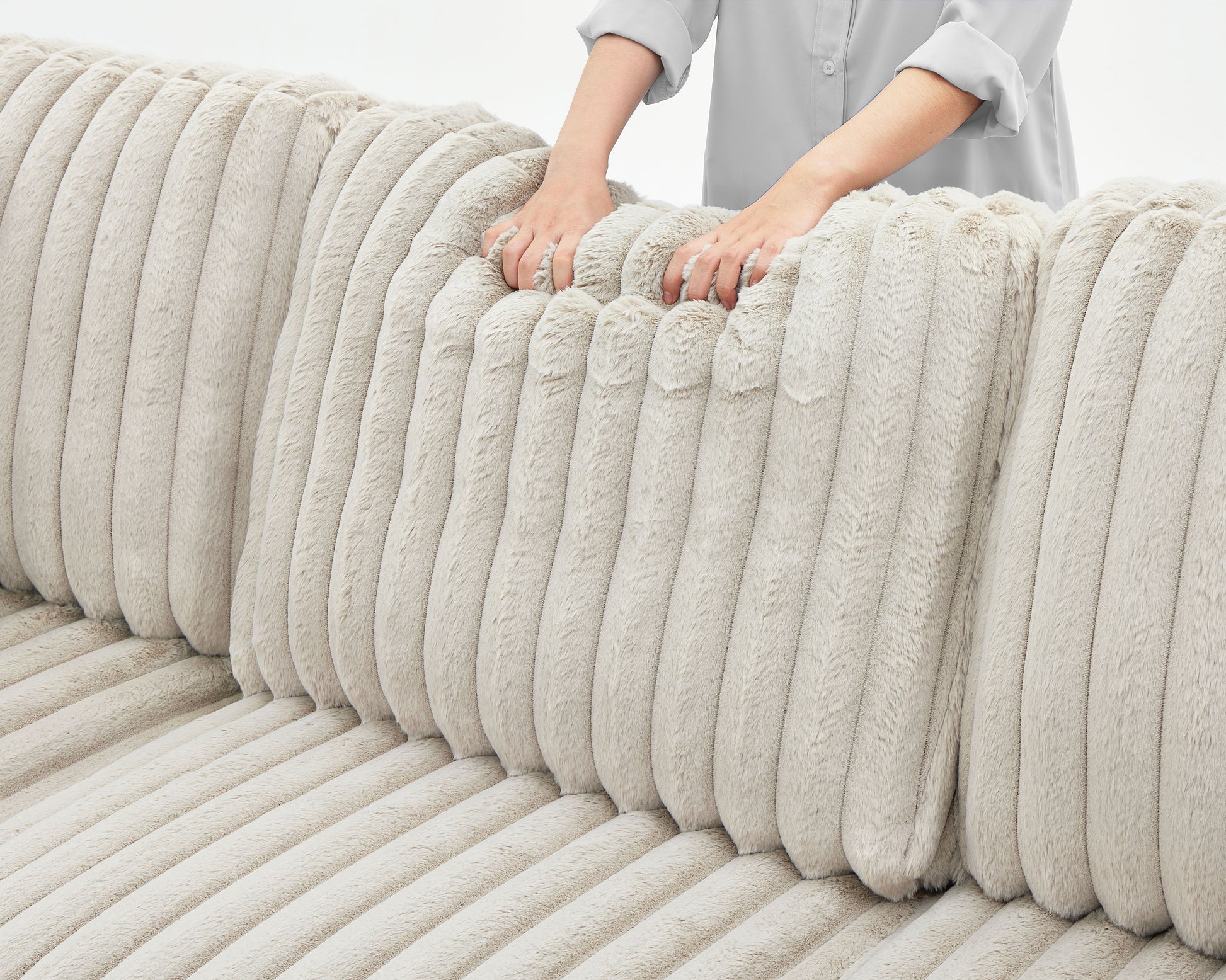 122 Inch Pull Out Couch, Rabbit plush Fabric Sofa Bed with USB Ports & Comfy Upholstered, Oversized U Shape Sectional Sleeper Sofa Bed with Storage Chaise, Khaki image 5
