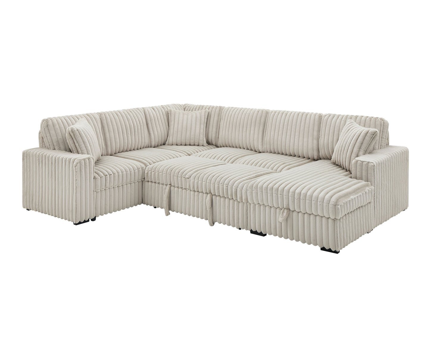 122 Inch Pull Out Couch, Rabbit plush Fabric Sofa Bed with USB Ports & Comfy Upholstered, Oversized U Shape Sectional Sleeper Sofa Bed with Storage Chaise, Khaki image 7