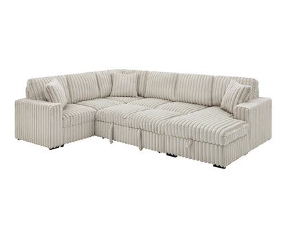 122 Inch Pull Out Couch, Rabbit plush Fabric Sofa Bed with USB Ports & Comfy Upholstered, Oversized U Shape Sectional Sleeper Sofa Bed with Storage Chaise, Khaki image 7