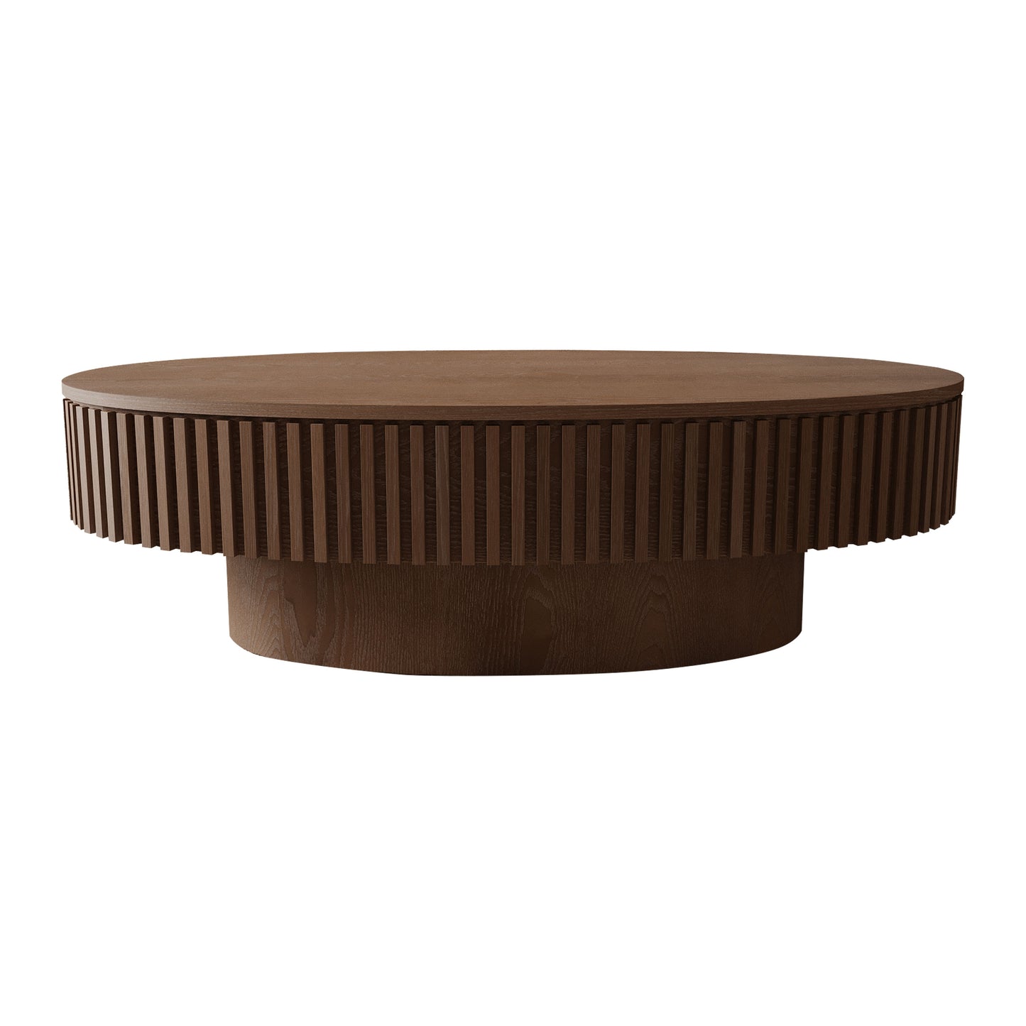 47'' Oval Coffee Table with Storage Solid Wood Veneered Modern Coffee Table Accent Tea Table for Living Room, Bedroom, Apartment or Office, Walnut image 11
