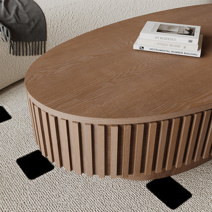 47'' Oval Coffee Table with Storage Solid Wood Veneered Modern Coffee Table Accent Tea Table for Living Room, Bedroom, Apartment or Office, Walnut image 6