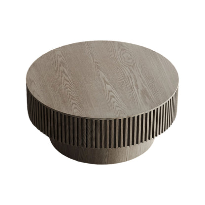 31.5'' Round Coffee Table with Storage Solid Wood Veneered Modern Coffee Table Accent Tea Table for Living Room, Bedroom, Apartment or Office, Grey image 12