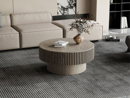 31.5'' Round Coffee Table with Storage Solid Wood Veneered Modern Coffee Table Accent Tea Table for Living Room, Bedroom, Apartment or Office, Grey image 6