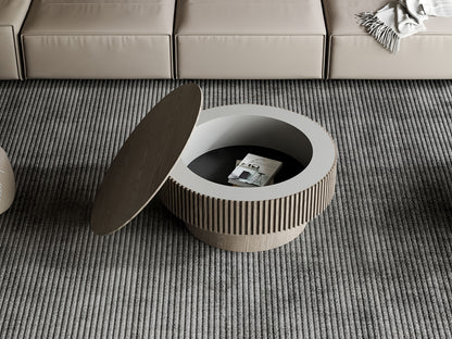 31.5'' Round Coffee Table with Storage Solid Wood Veneered Modern Coffee Table Accent Tea Table for Living Room, Bedroom, Apartment or Office, Grey image 7