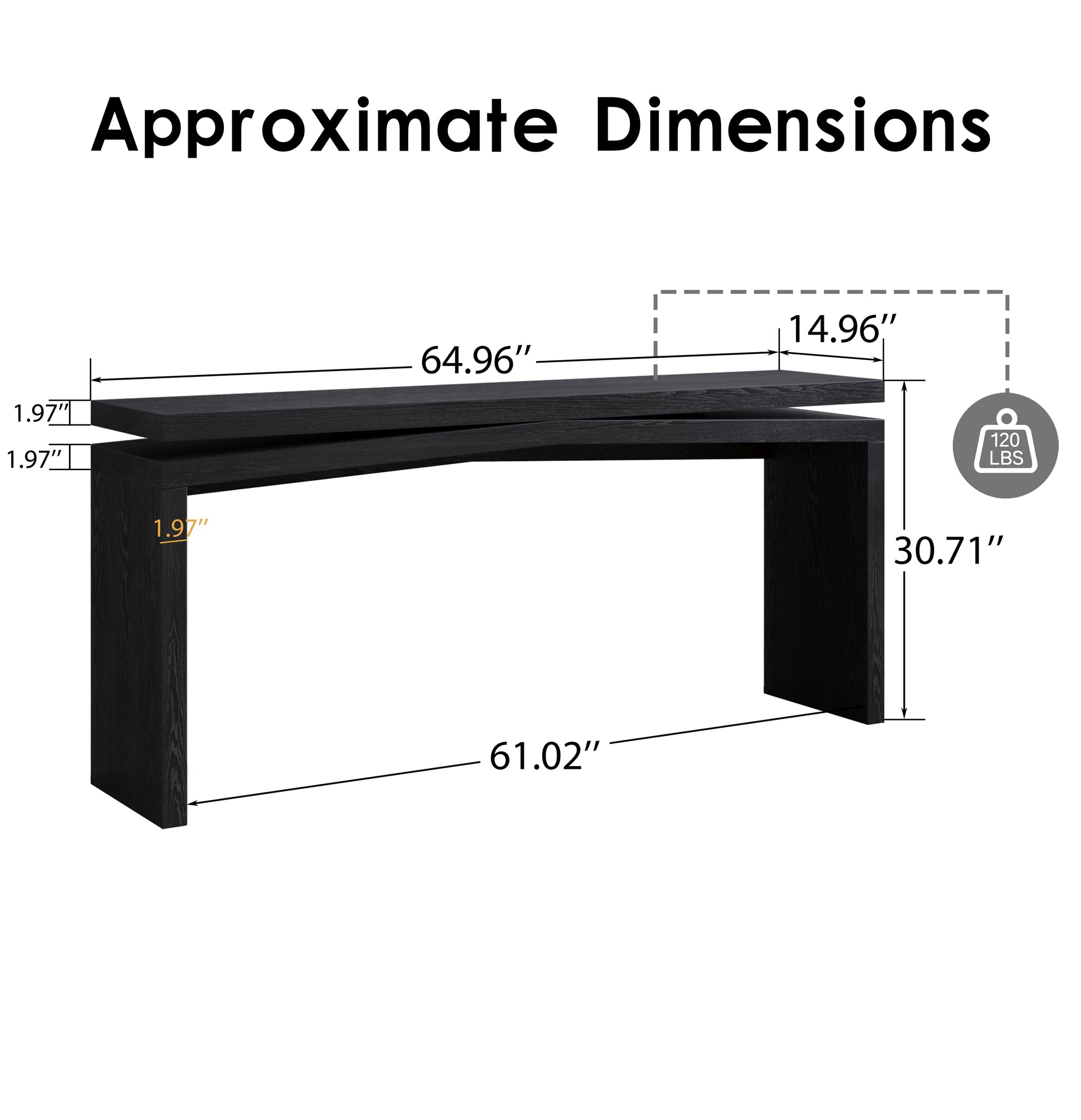 65-Inch Rustic Solid Wood Veneer Console Table, Long Farmhouse Entryway Sofa Table for Living Room, Hallway, Behind Couch, Apartment, Black image 8