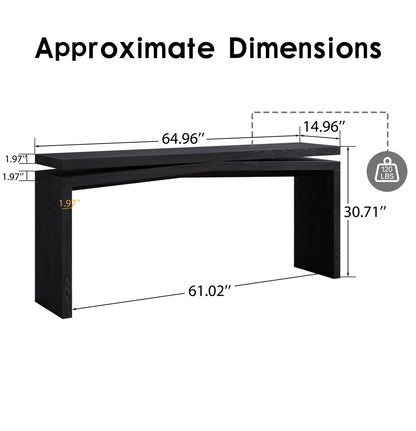 65-Inch Rustic Solid Wood Veneer Console Table, Long Farmhouse Entryway Sofa Table for Living Room, Hallway, Behind Couch, Apartment, Black image 8