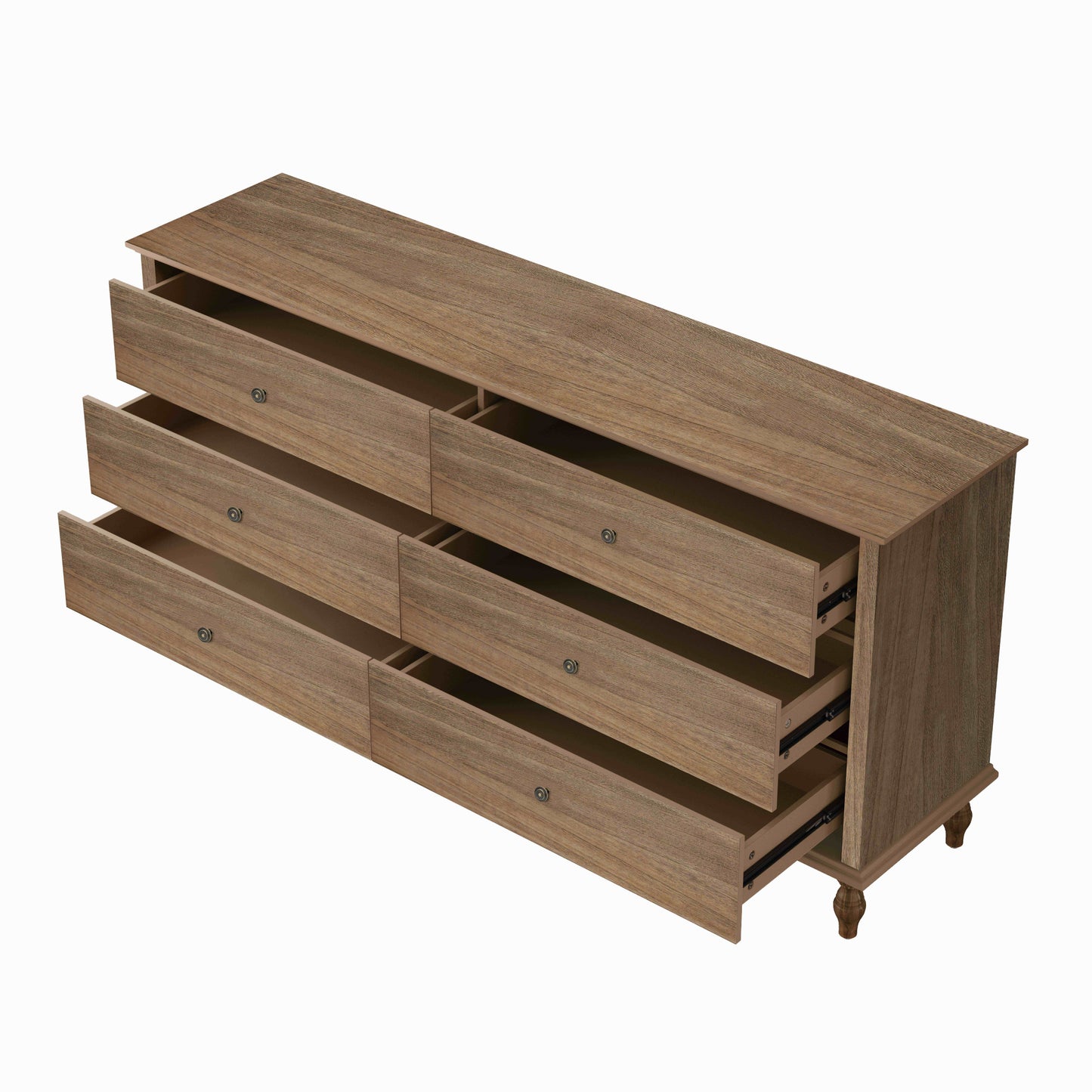 6-Drawer Double Wide Wood Dresser for Bedroom, Light Brown Burnt Wood Finish Storage Chest with Self-Closing Slides, Metal Copper Handles, Solid Wood Roman Column Legs, Anti-Tip Kit Included image 10