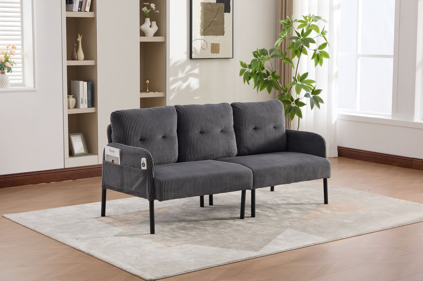 UNITED WE WIN Oversized Loveseat, Modern & Plush Double-seater Sofa, Corduroy Upholstered Couch, Cozy Bedroom Sofa with Metal Legs & Side Pockets, Ideal for Living Room, Bedroom, Dorm, Apartment image 5