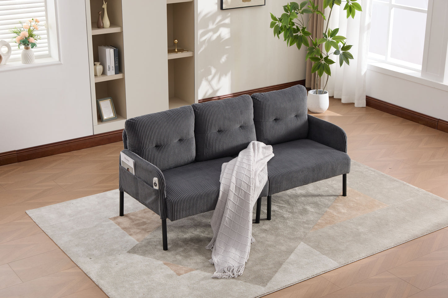 UNITED WE WIN Oversized Loveseat, Modern & Plush Double-seater Sofa, Corduroy Upholstered Couch, Cozy Bedroom Sofa with Metal Legs & Side Pockets, Ideal for Living Room, Bedroom, Dorm, Apartment image 6