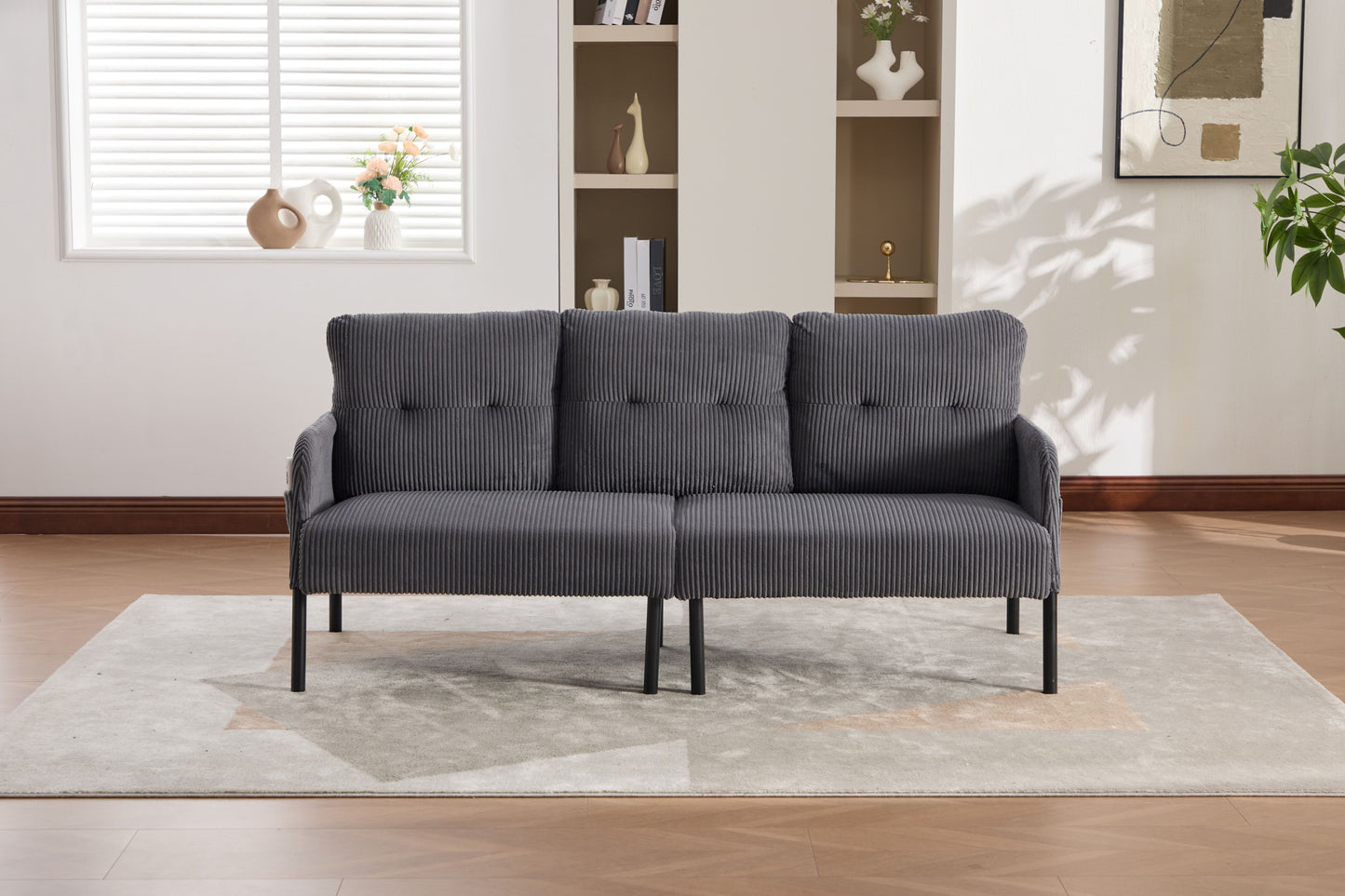 UNITED WE WIN Oversized Loveseat, Modern & Plush Double-seater Sofa, Corduroy Upholstered Couch, Cozy Bedroom Sofa with Metal Legs & Side Pockets, Ideal for Living Room, Bedroom, Dorm, Apartment image 7