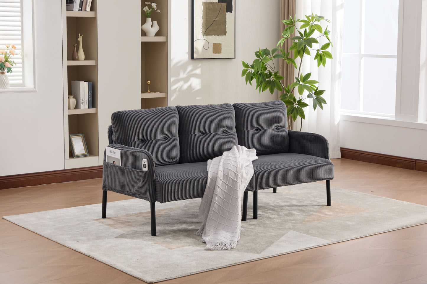 UNITED WE WIN Oversized Loveseat, Modern & Plush Double-seater Sofa, Corduroy Upholstered Couch, Cozy Bedroom Sofa with Metal Legs & Side Pockets, Ideal for Living Room, Bedroom, Dorm, Apartment image 8