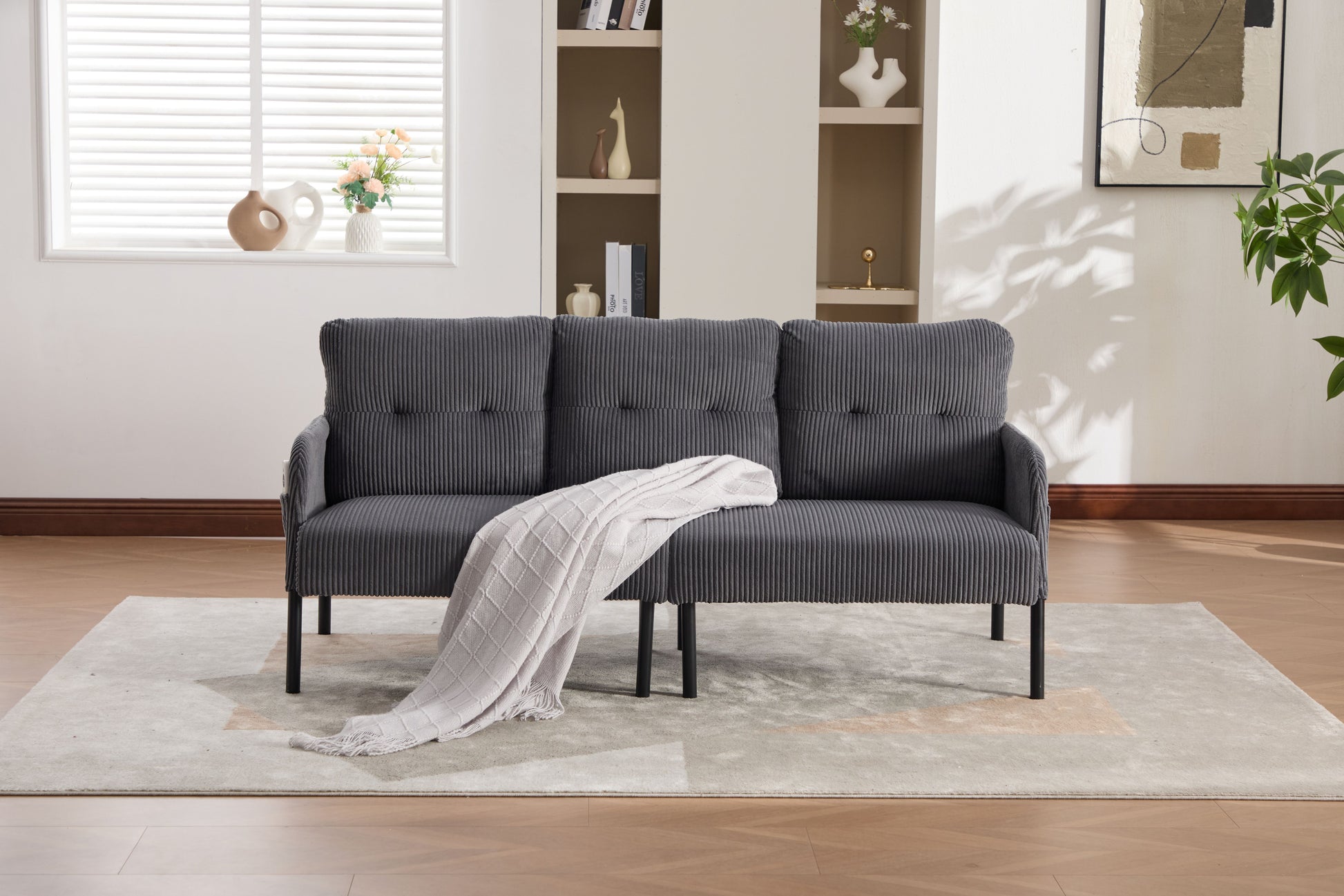 UNITED WE WIN Oversized Loveseat, Modern & Plush Double-seater Sofa, Corduroy Upholstered Couch, Cozy Bedroom Sofa with Metal Legs & Side Pockets, Ideal for Living Room, Bedroom, Dorm, Apartment image 9