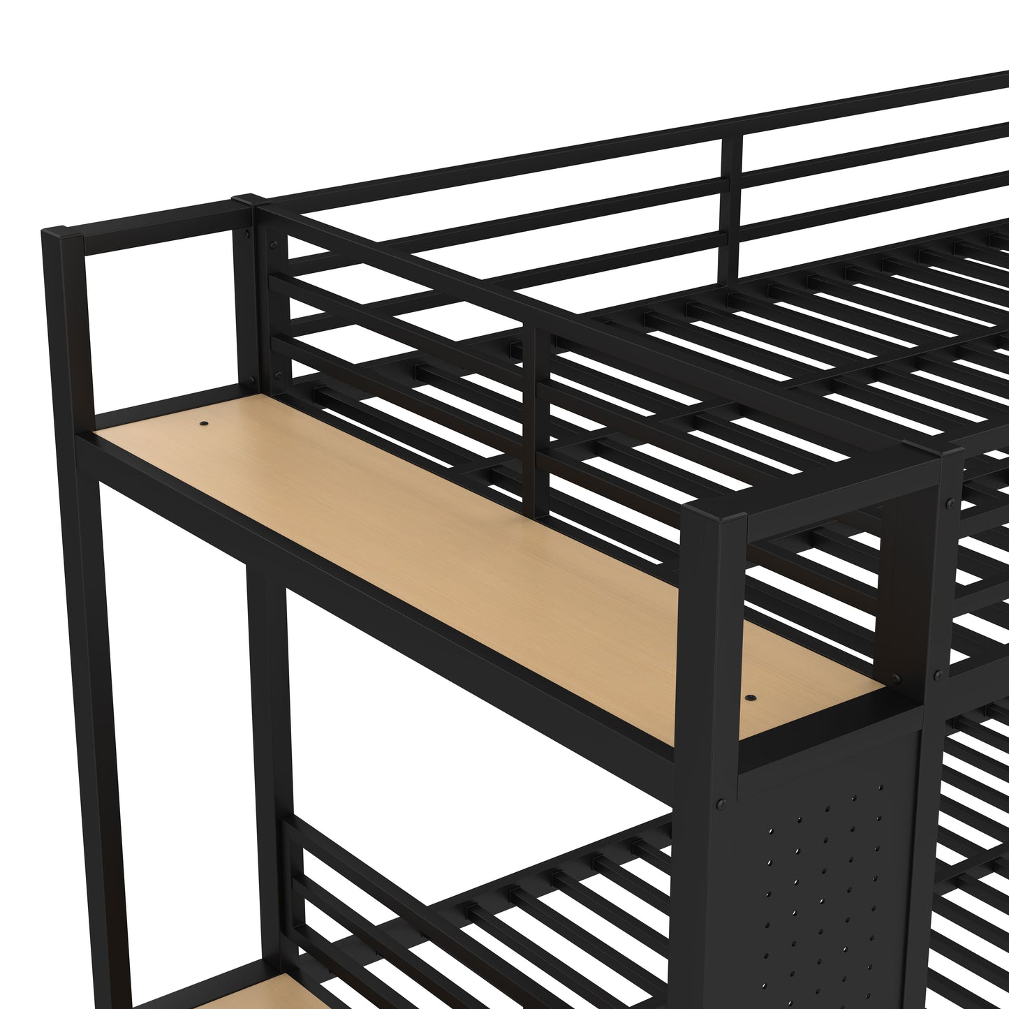 Full over Full size Metal Bunk Bed for Teens with Storage Shelves,Drawers and Pegboard,Black image 10