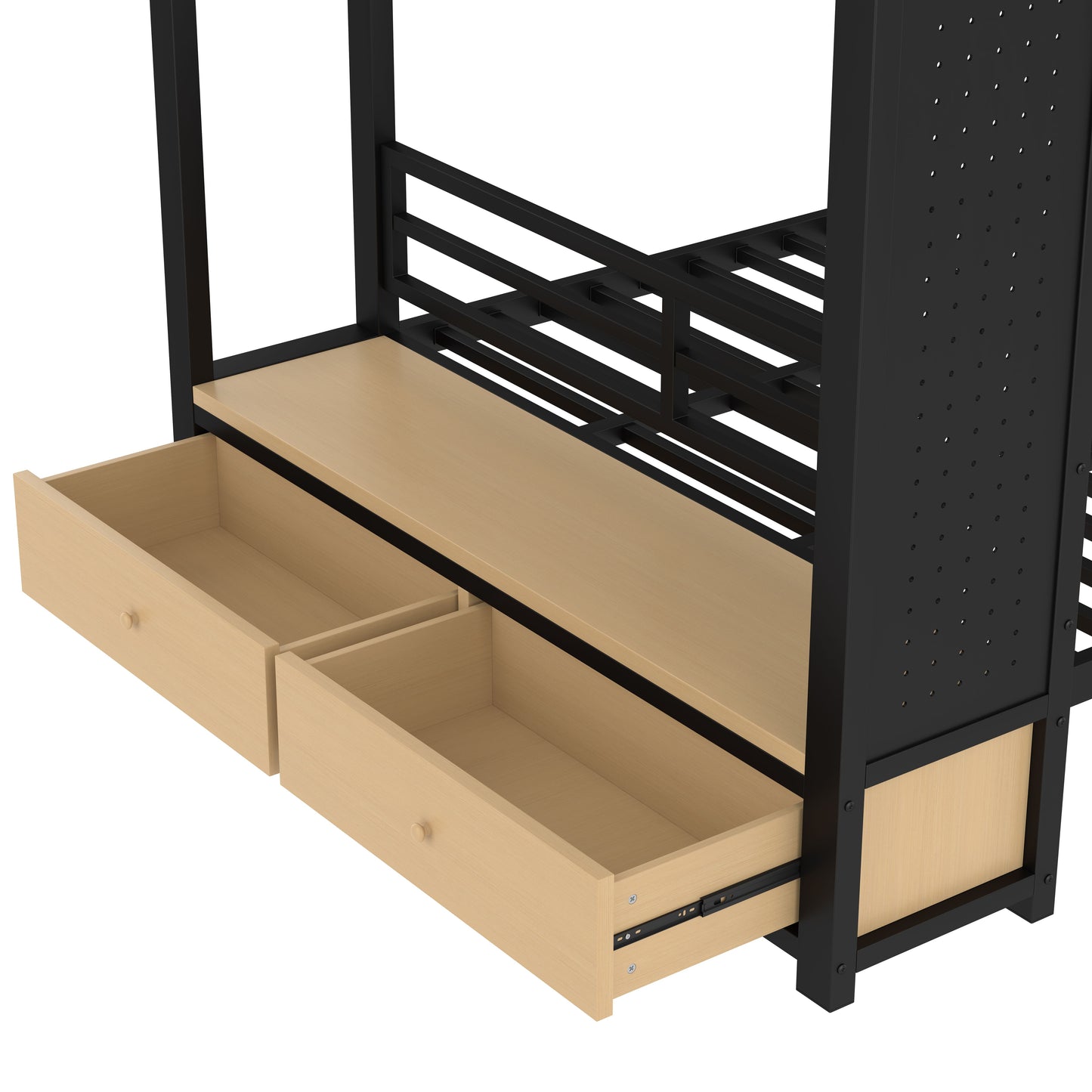 Full over Full size Metal Bunk Bed for Teens with Storage Shelves,Drawers and Pegboard,Black image 11