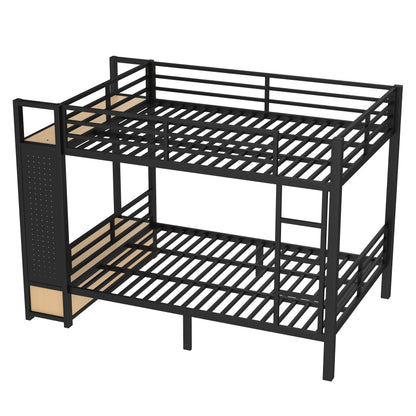 Full over Full size Metal Bunk Bed for Teens with Storage Shelves,Drawers and Pegboard,Black image 7