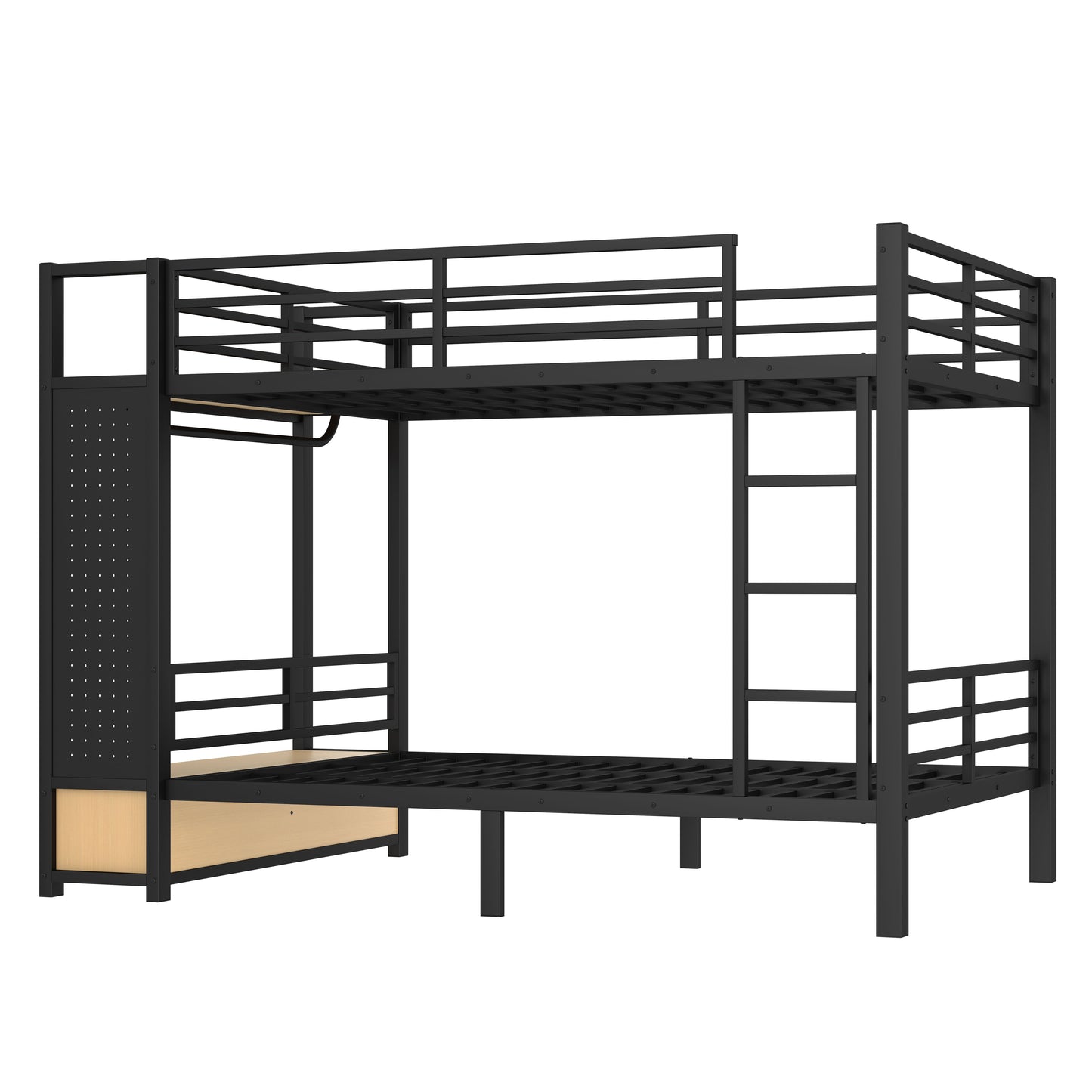 Full over Full size Metal Bunk Bed for Teens with Storage Shelves,Drawers and Pegboard,Black image 9