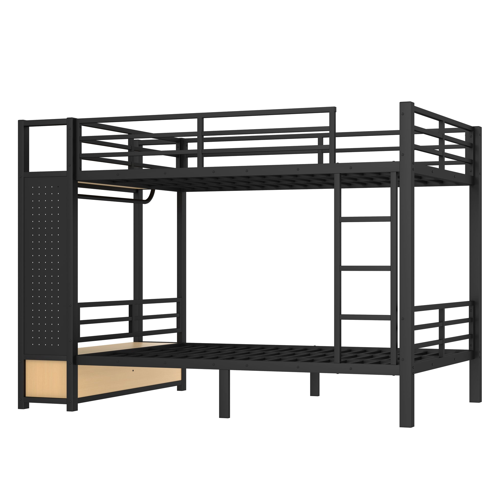 Full over Full size Metal Bunk Bed for Teens with Storage Shelves,Drawers and Pegboard,Black image 9