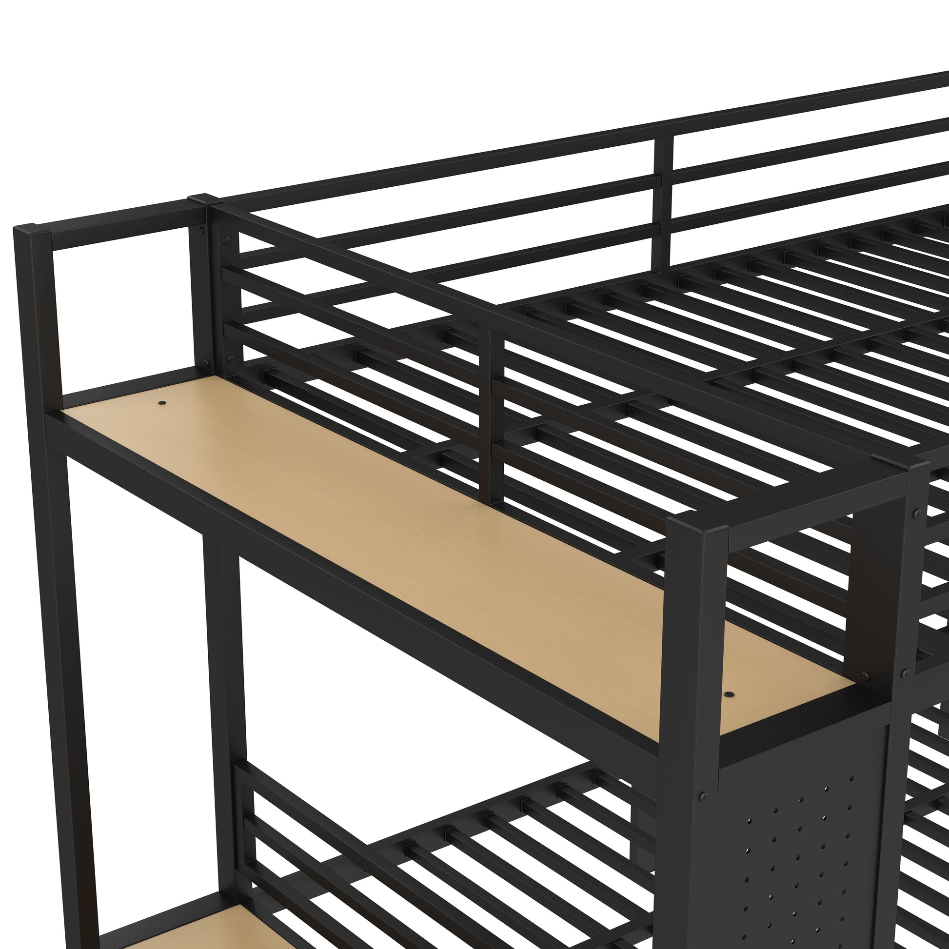Queen over Queen size Metal Bunk Bed for Teens with Storage Shelves,Drawers and Pegboard,Black image 10