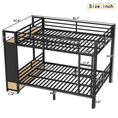 Queen over Queen size Metal Bunk Bed for Teens with Storage Shelves,Drawers and Pegboard,Black image 4