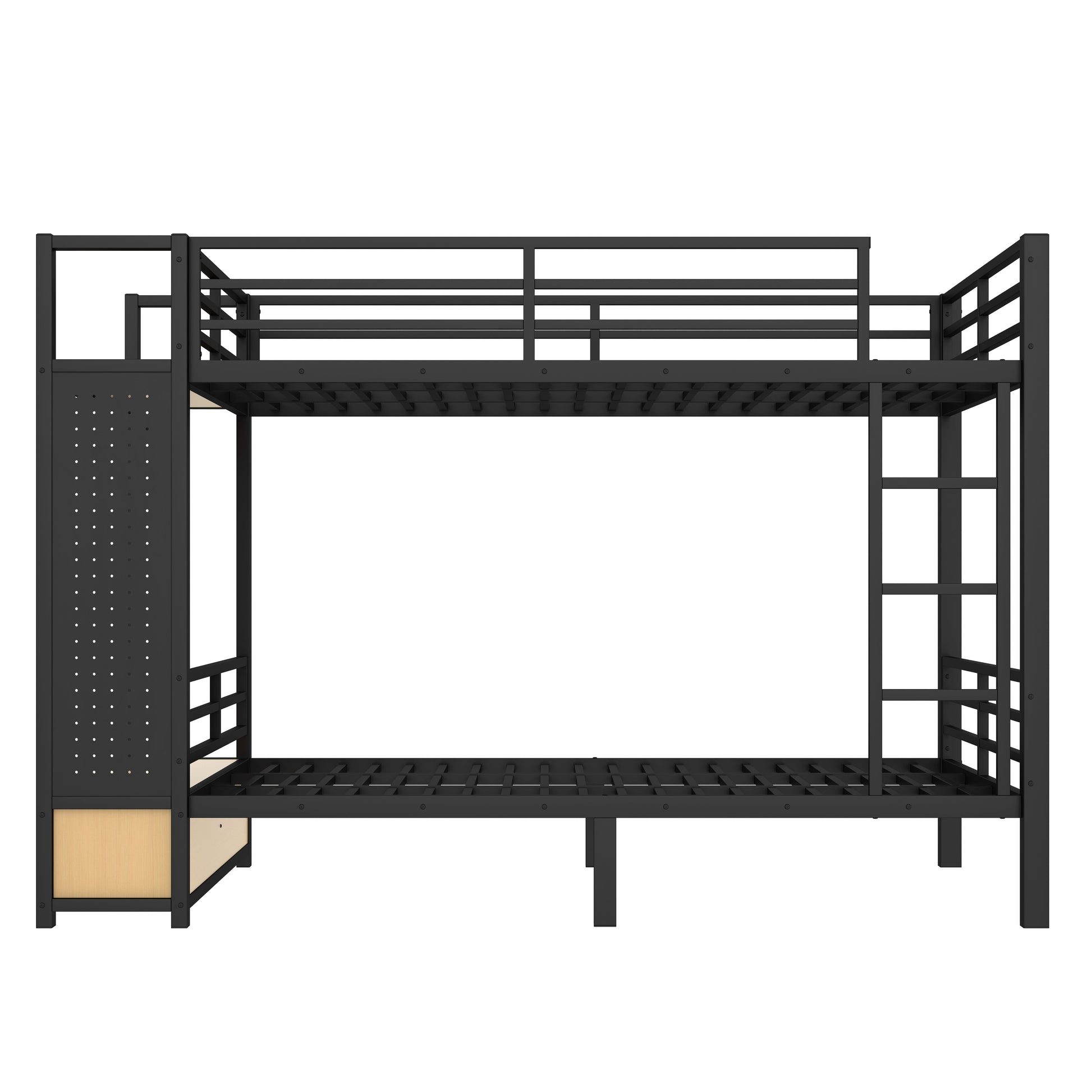 Queen over Queen size Metal Bunk Bed for Teens with Storage Shelves,Drawers and Pegboard,Black image 8