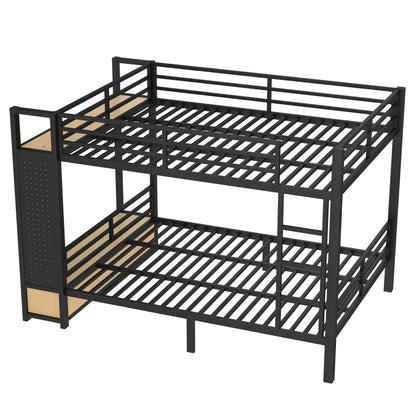 Queen over Queen size Metal Bunk Bed for Teens with Storage Shelves,Drawers and Pegboard,Black image 9