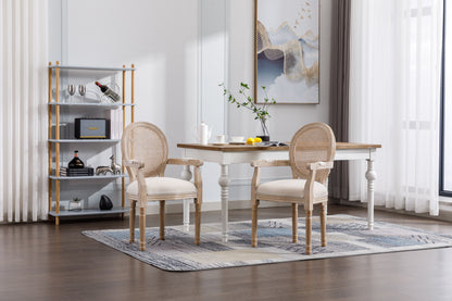French Vintage Upholstered Fabric Dining Armchair, Set of 2, Beige image 12