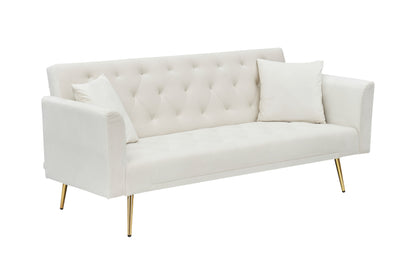 71 inch convertible love seat sofa, American retro beige velvet, suitable for small living room, bedroom, office image 10