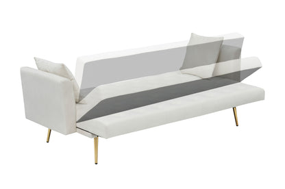 71 inch convertible love seat sofa, American retro beige velvet, suitable for small living room, bedroom, office image 12