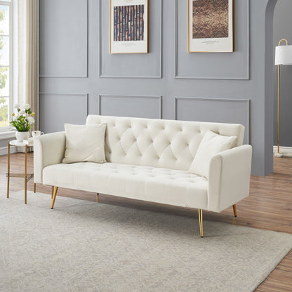 71 inch convertible love seat sofa, American retro beige velvet, suitable for small living room, bedroom, office image 6