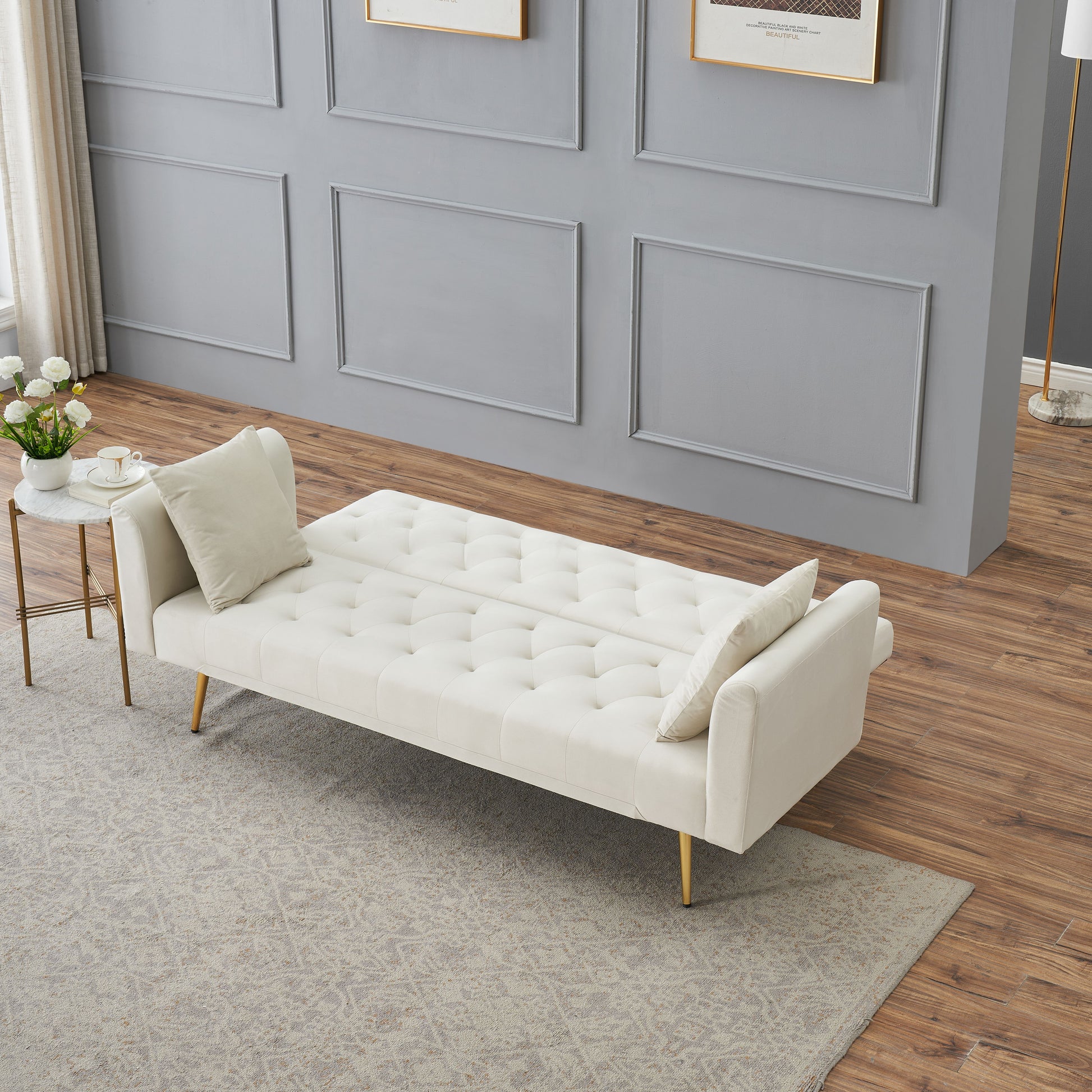71 inch convertible love seat sofa, American retro beige velvet, suitable for small living room, bedroom, office image 8