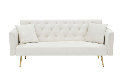71 inch convertible love seat sofa, American retro beige velvet, suitable for small living room, bedroom, office image 9