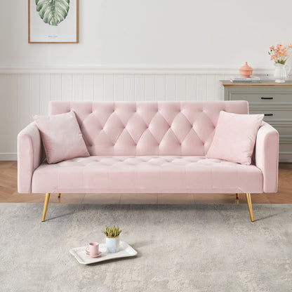 71 inch convertible love seat sofa, American retro pink velvet, suitable for small living room, bedroom, office image 1