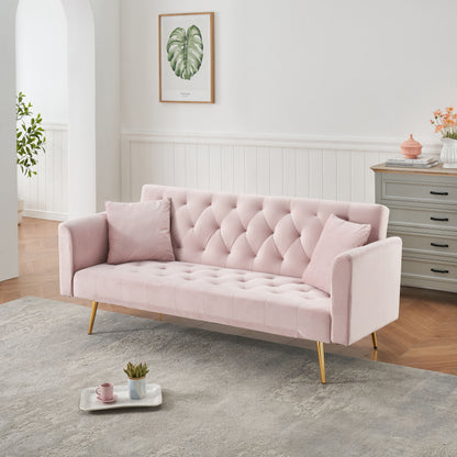 71 inch convertible love seat sofa, American retro pink velvet, suitable for small living room, bedroom, office image 2