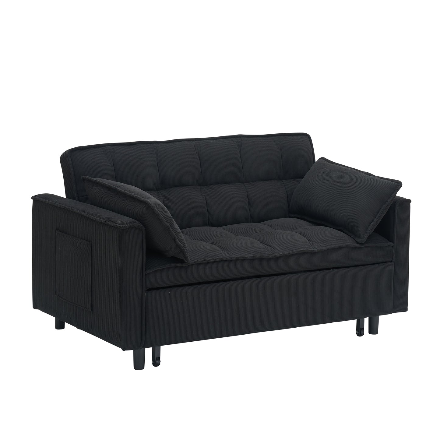 54.30" Corduroy Modular Sectional Sleeper Sofa, Loveseat with Pull Out Bed for Living Room Black Couch image 10