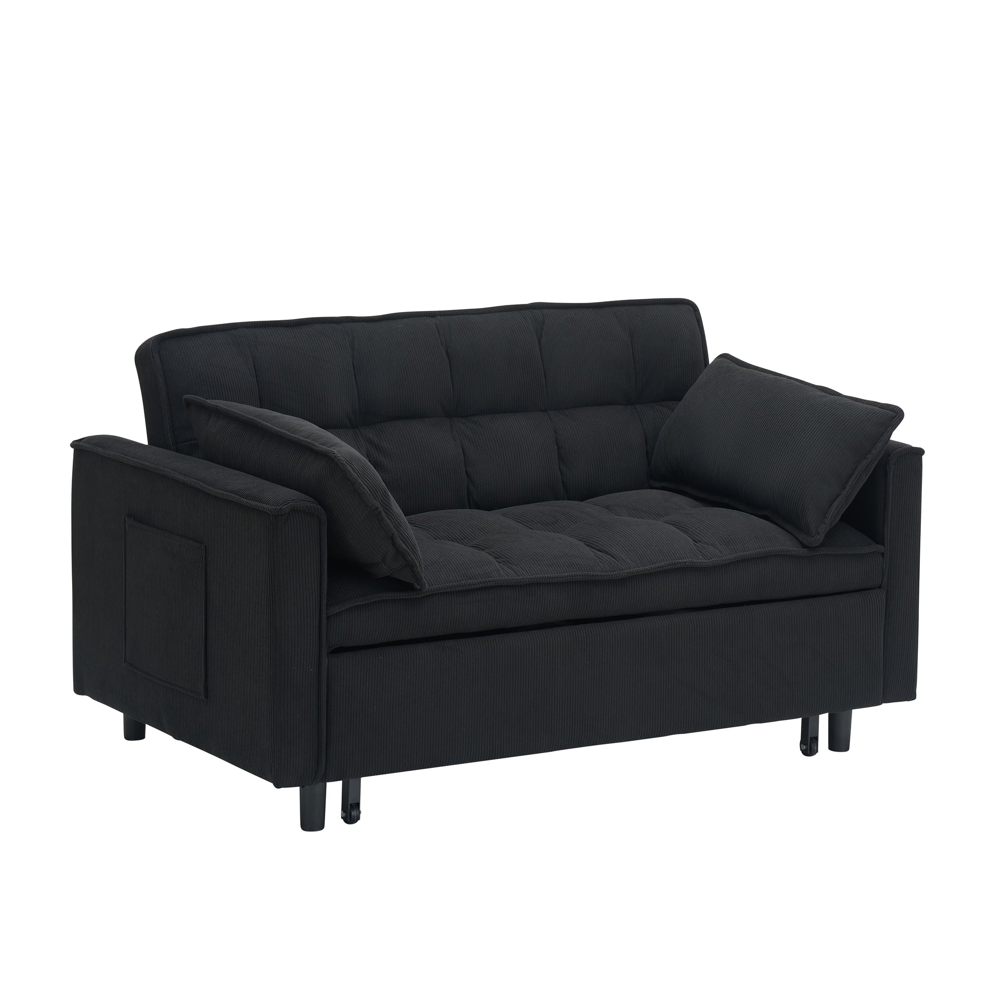 54.30" Corduroy Modular Sectional Sleeper Sofa, Loveseat with Pull Out Bed for Living Room Black Couch image 10
