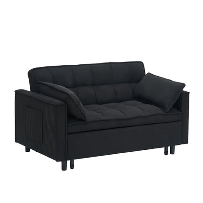54.30" Corduroy Modular Sectional Sleeper Sofa, Loveseat with Pull Out Bed for Living Room Black Couch image 10