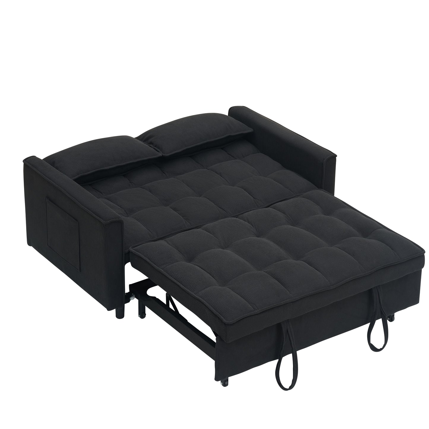 54.30" Corduroy Modular Sectional Sleeper Sofa, Loveseat with Pull Out Bed for Living Room Black Couch image 11