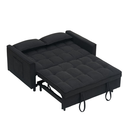 54.30" Corduroy Modular Sectional Sleeper Sofa, Loveseat with Pull Out Bed for Living Room Black Couch image 11