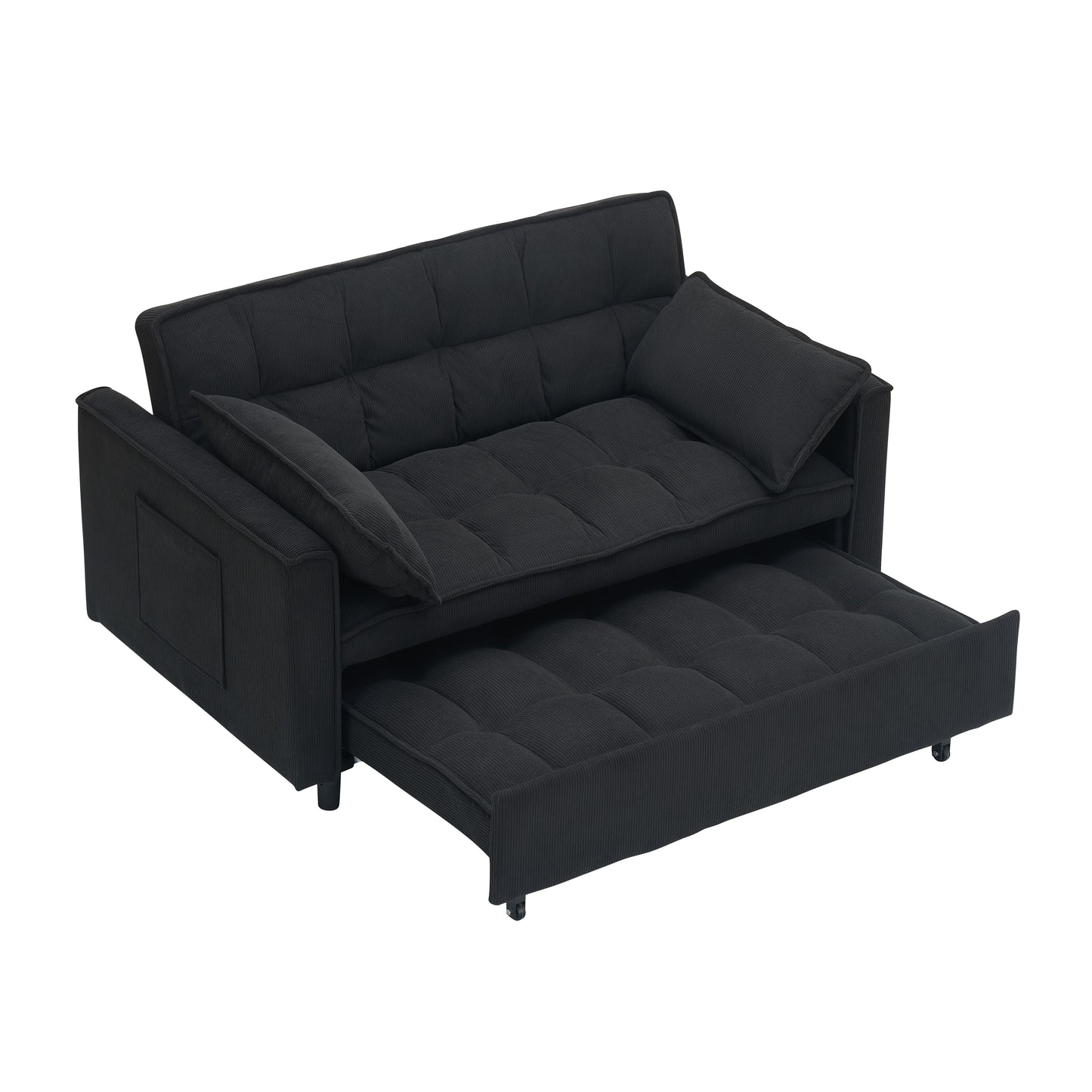 54.30" Corduroy Modular Sectional Sleeper Sofa, Loveseat with Pull Out Bed for Living Room Black Couch image 12