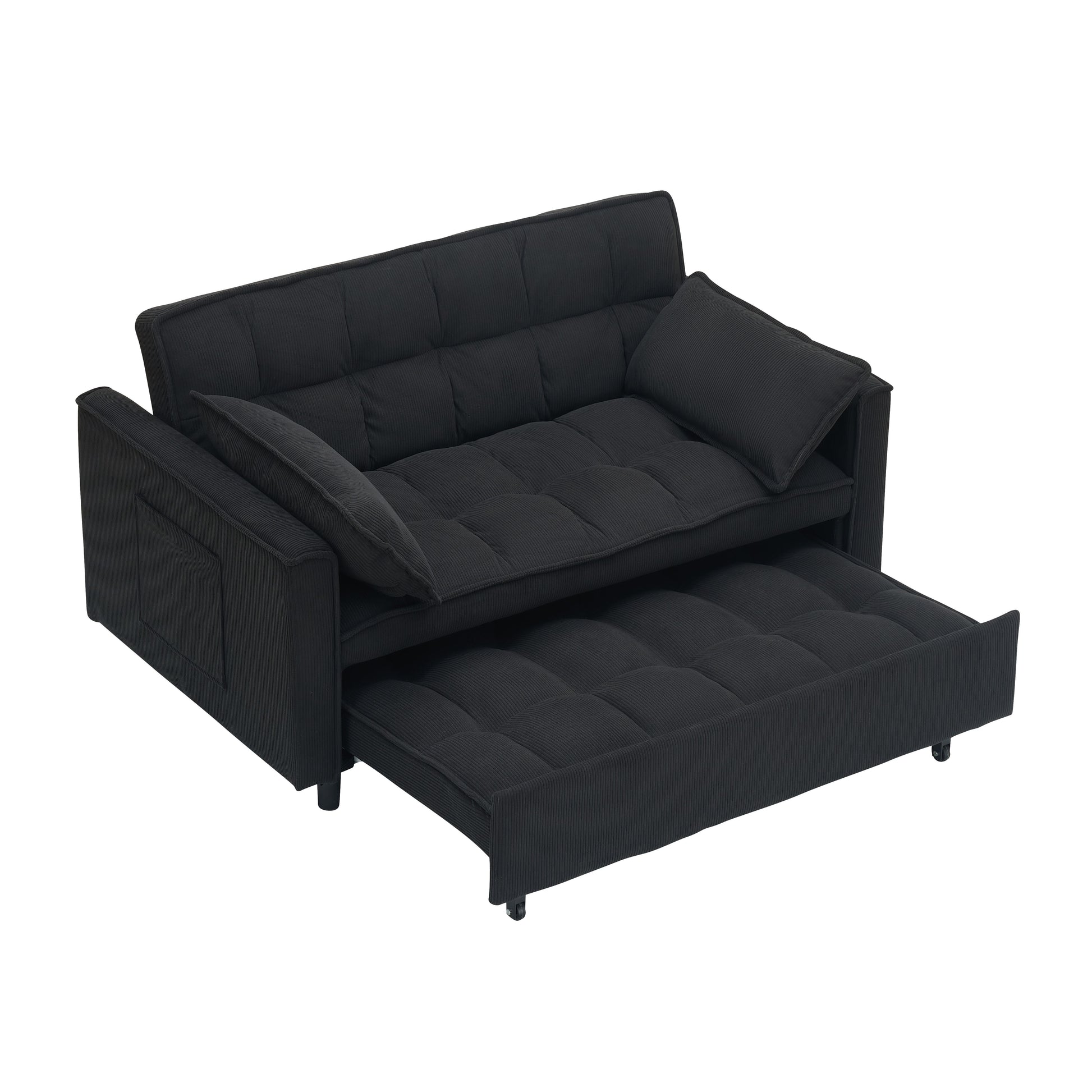 54.30" Corduroy Modular Sectional Sleeper Sofa, Loveseat with Pull Out Bed for Living Room Black Couch image 12