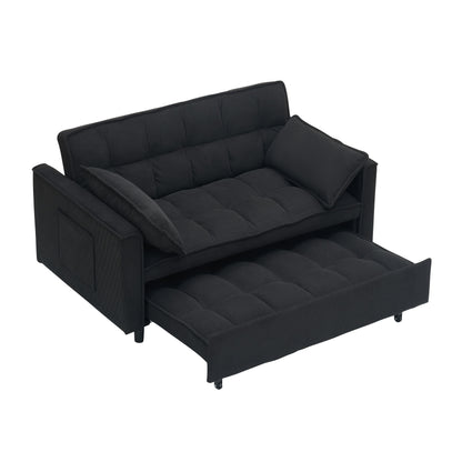54.30" Corduroy Modular Sectional Sleeper Sofa, Loveseat with Pull Out Bed for Living Room Black Couch image 12