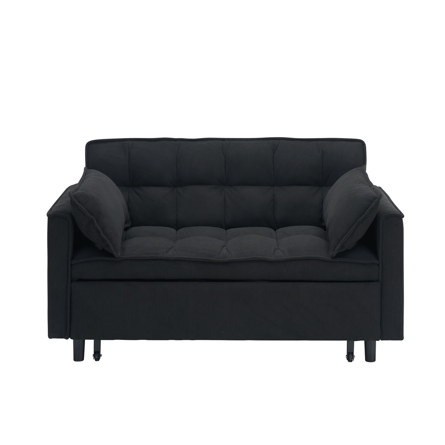 54.30" Corduroy Modular Sectional Sleeper Sofa, Loveseat with Pull Out Bed for Living Room Black Couch image 7