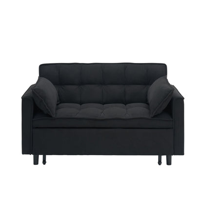 54.30" Corduroy Modular Sectional Sleeper Sofa, Loveseat with Pull Out Bed for Living Room Black Couch image 7