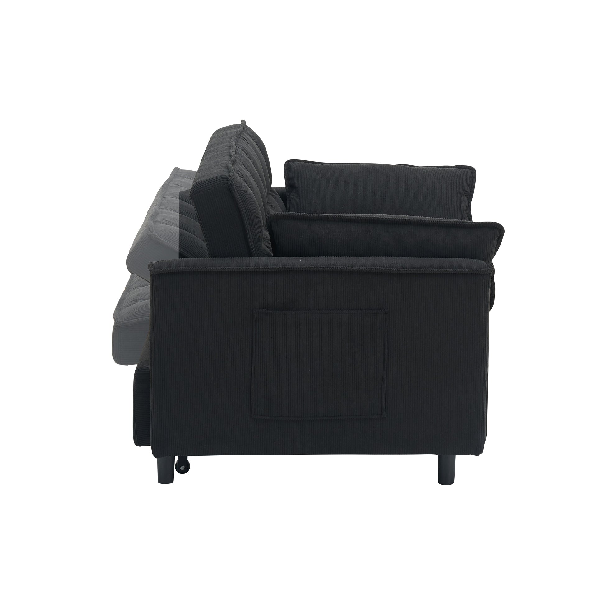 54.30" Corduroy Modular Sectional Sleeper Sofa, Loveseat with Pull Out Bed for Living Room Black Couch image 9