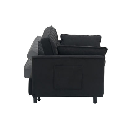 54.30" Corduroy Modular Sectional Sleeper Sofa, Loveseat with Pull Out Bed for Living Room Black Couch image 9