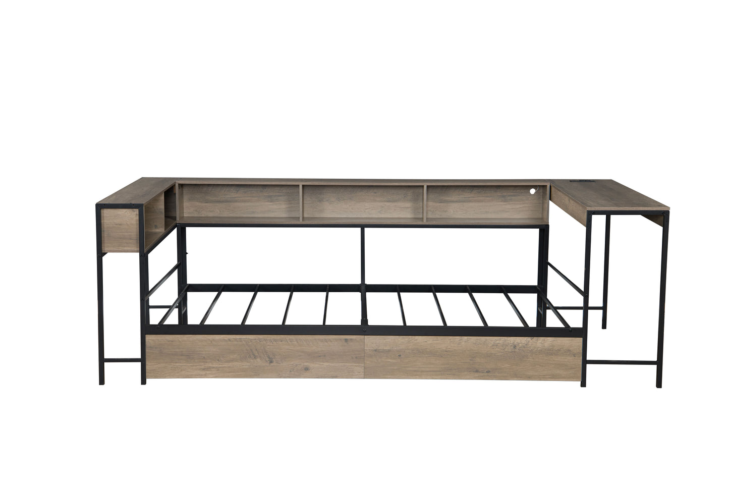 Corner Bed Frame Twin Size with Bookcase and 2 Underbed Storage Drawers, Modern Twin Bed with LED Light and Charging Station, Grey image 10