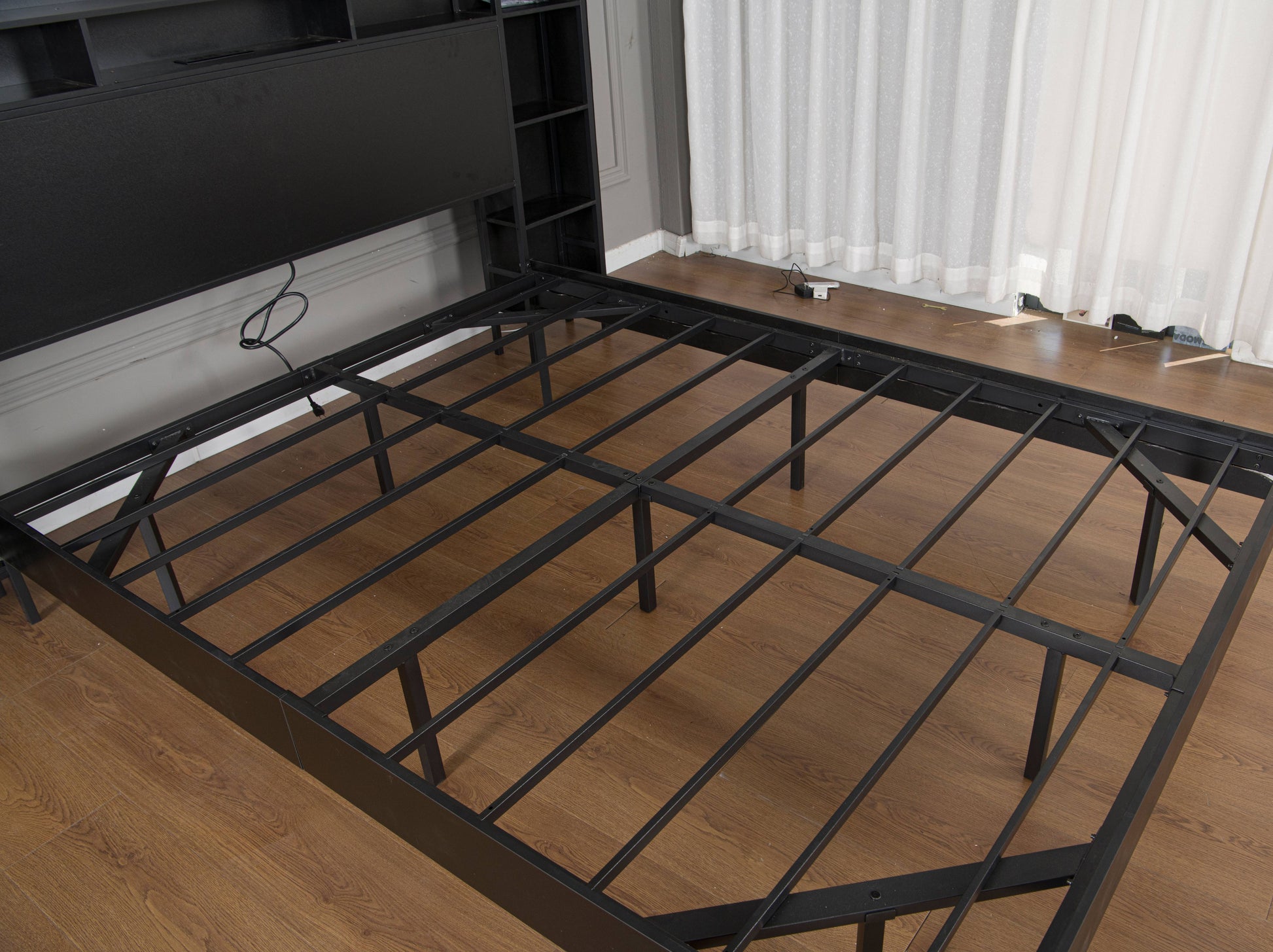Queen Size Floating Bed Frame with USB Charging Station, Storage Headboard and with Led Light, Heavy Duty Metal Platform Bed Frame, No Box Spring Needed, Black image 8